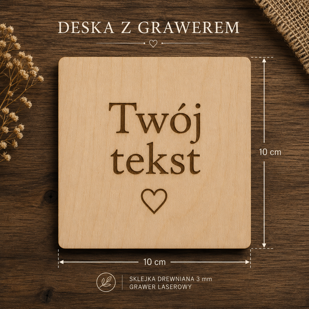 Drewniana Deska z Grawerem 10x10 cm | Personalizowany Napis | Handmade | Prezent na Każdą Okazję
