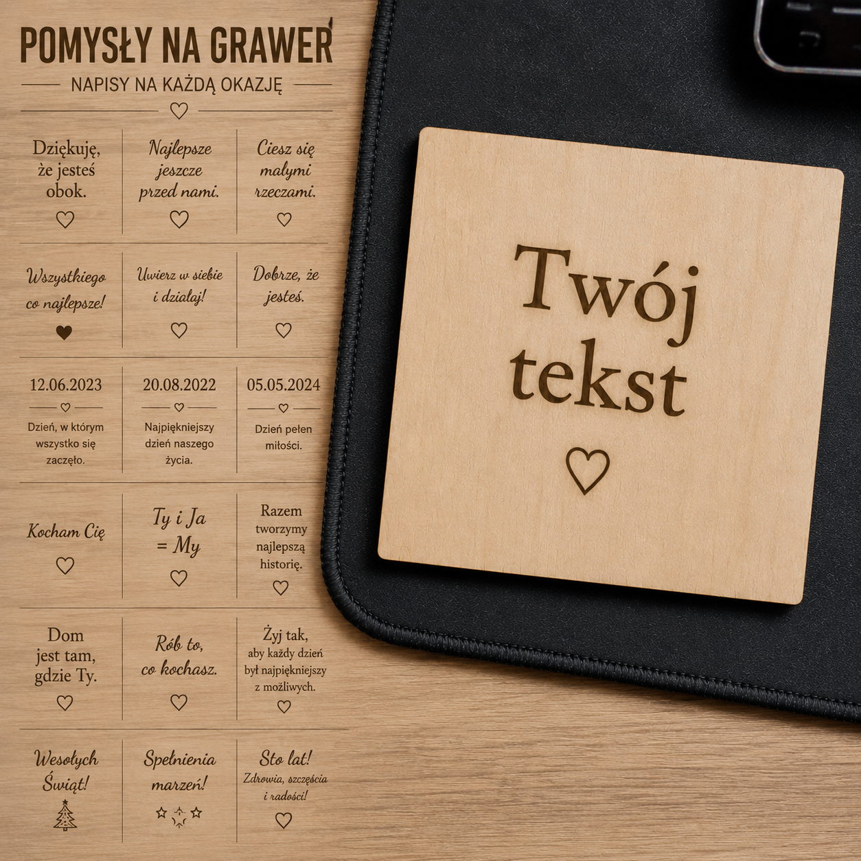 Drewniana Deska z Grawerem 10x10 cm | Personalizowany Napis | Handmade | Prezent na Każdą Okazję