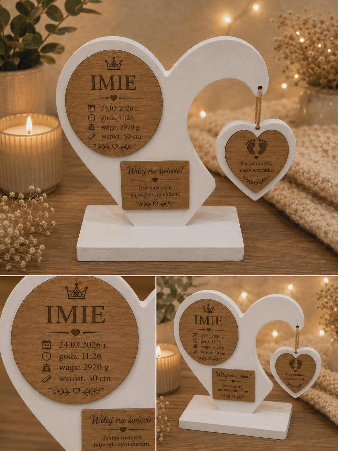 Personalizowane Serce z Metryczką Dziecka | Wyjątkowa Pamiątka Narodzin | Handmade